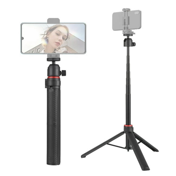 147cm/57.87in Multi-function Selfie Stick Desktop Tripod 6 Sections 2kg/4.40lbs Load Capacity 360°Rotatable with 1/4in Threaded Screw for Live/ Vlog/ Video/ Conference