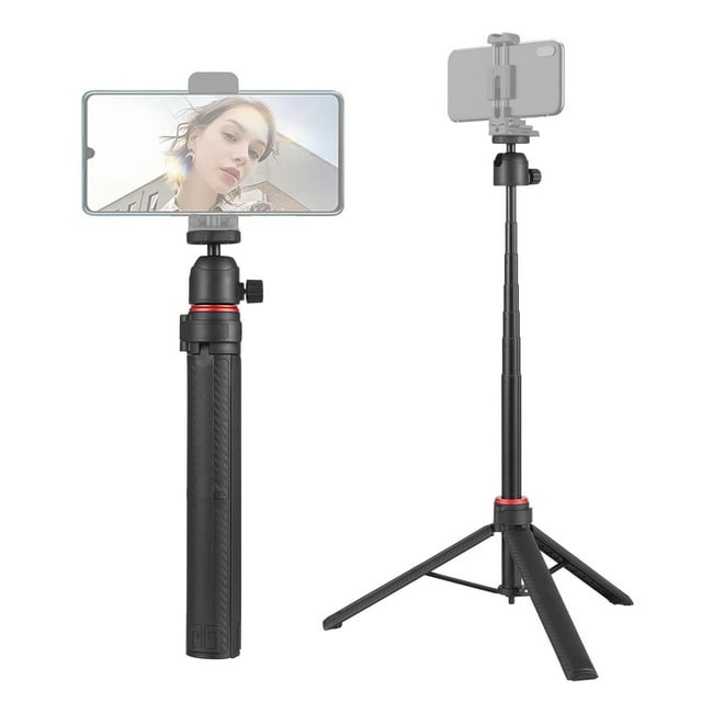 147cm/57.87in Multi-function Selfie Stick Desktop Tripod 6 Sections 2kg/4.40lbs Load Capacity Rotatable with 1/4in Threaded Screw for Live/ Vlog/ Video/ Conference
