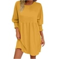 thumbnail image 2 of Fall New Arrivals Dresses!Brilliant Dresses for Women Fall 2024 Trendy Women Spring Round Neck Doll Dress Solid Color Three-Layer Pleated Dress Yellow XXL, 2 of 5