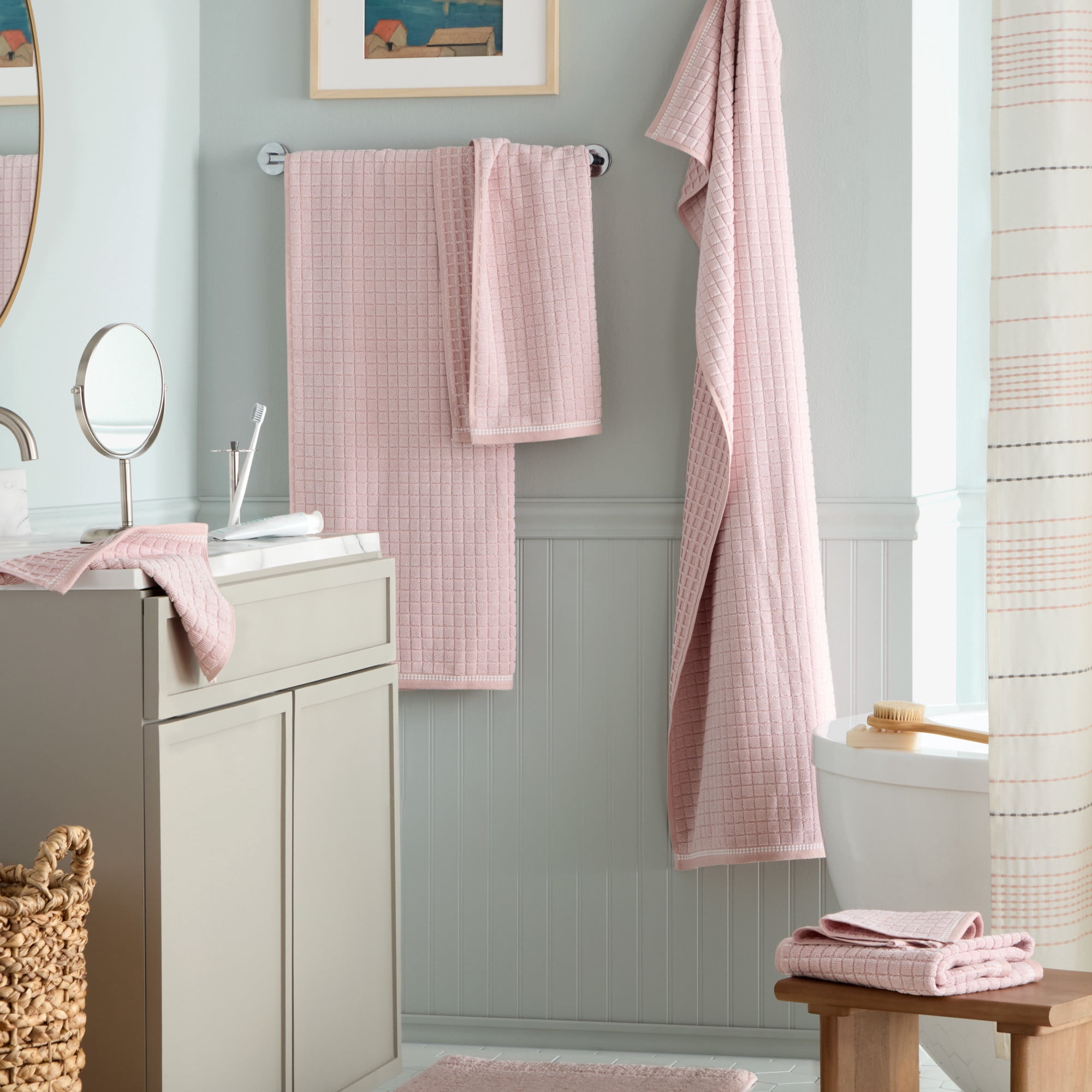 TOWN & COUNTRY EVERYDAY 6-Piece Textured Windowpane Set, 2-Bath Towels, 2-Hand Towels, 2-Washcloths, 100% Cotton, Plush & Absorbent 550GSM, Blush