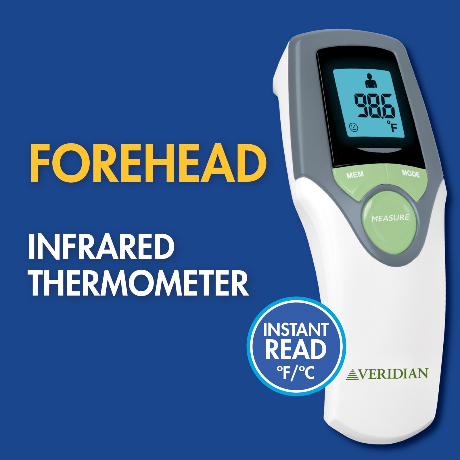 Veridian Healthcare Forehead Infrared Thermometer, 1-Second Readout, Hygienic, Whole Family Care