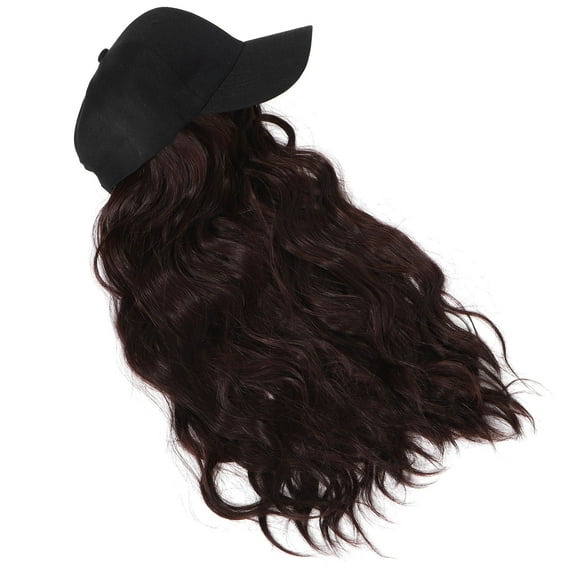 SASABAXI Women Baseball Caps 1Pcs With Hair Attached For Special Events Dark Brown Material