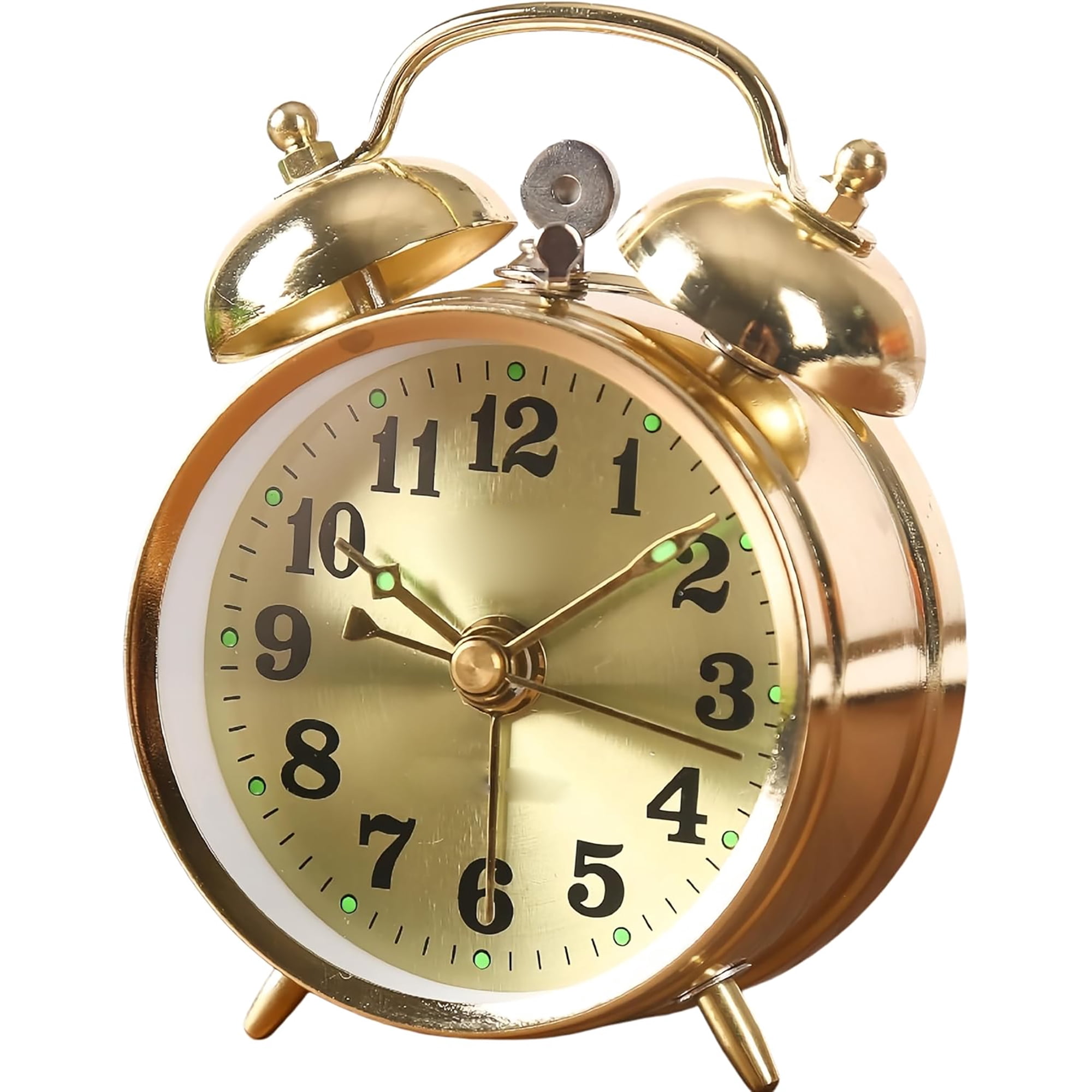 DESIGNICE vintage alarm clock Vintage Mechanical Alarm Clock, Manual Wind Up Clock with Loud Twin Bell, Analog Retro Gold Alarm Clock for Bedroom Living Room, Glow in The Dark Needles
