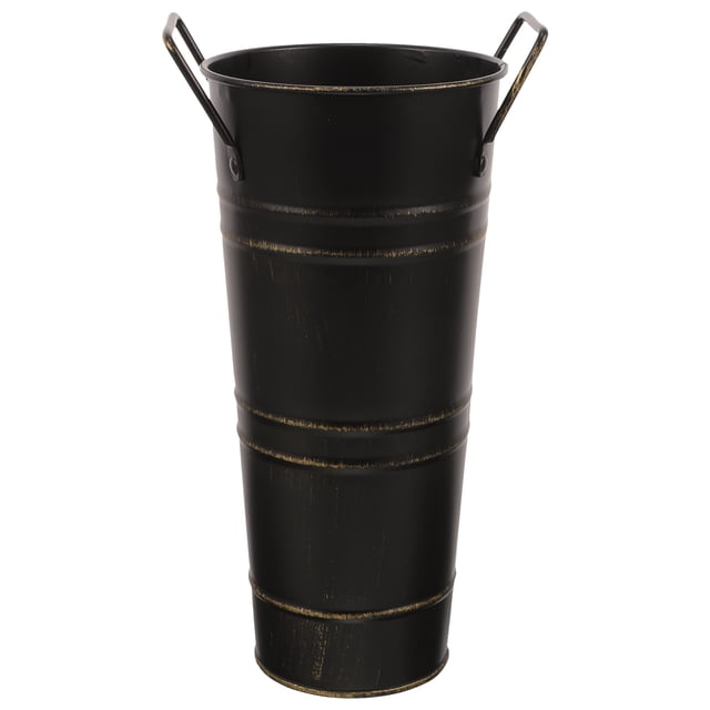 Iron Planter Desktop Flower Pot Flower Bucket Vase with Handles Flower Barrel Planter Plant Container for Balcony Fence Garden