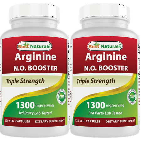 2 Pack Best Naturals L-Arginine 1300 mg 120 Vegetarian Capsules | NO Booster Triple Strength