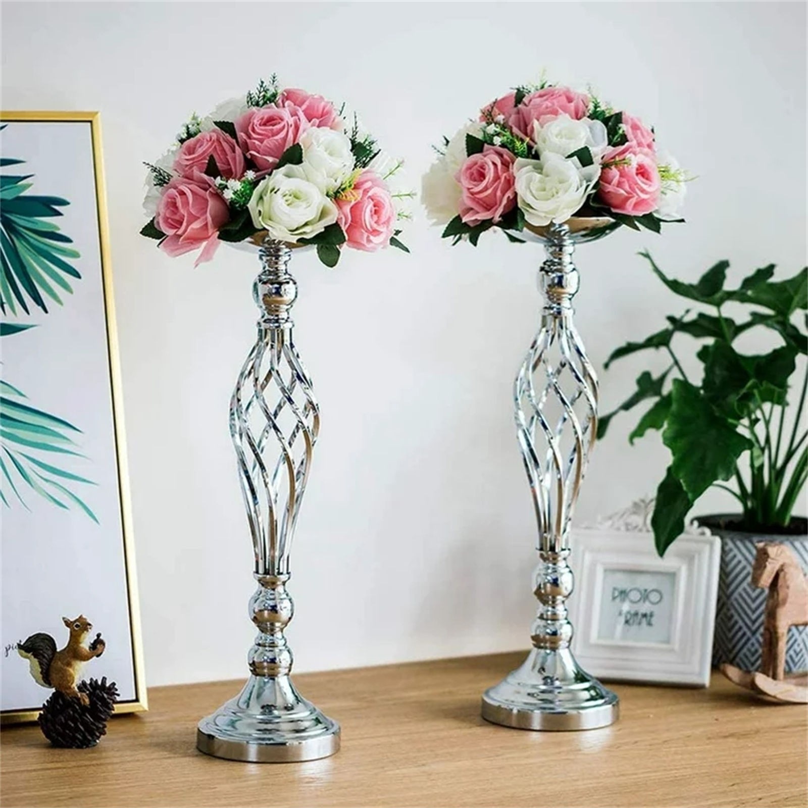 2-Pack White Powder-Coated Silk Flower Ball – Miyuadkai Simulation Silk Flower Ball for Wedding Car Staircase Decoration, Main Table Centerpiece Wedding Props