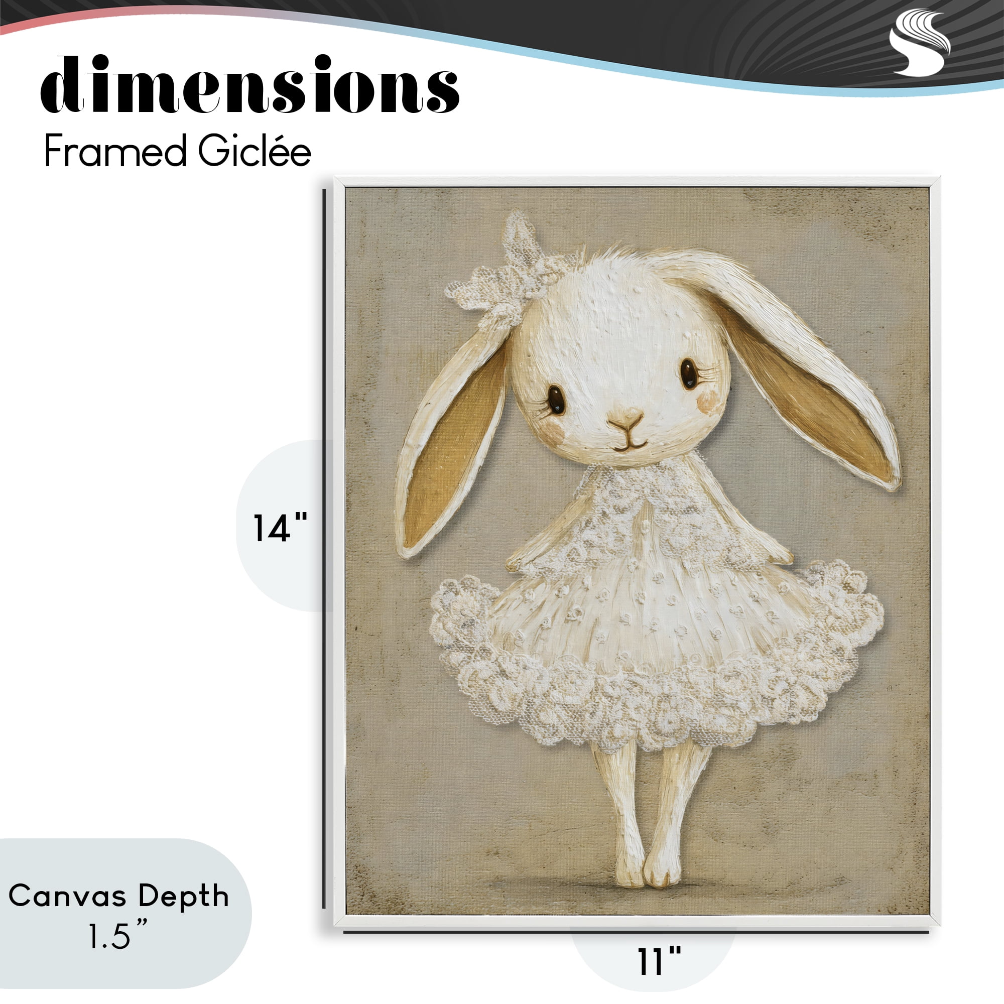 Stupell Industries Ballerina Bunny in Lace Dress White Framed Giclee Art, design by Ink Drop Loft
