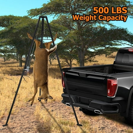 Kselythan Hitch Deer Hunting Lift: 500 Lbs Hitch Game Lift with Hoist Winch and Tool Tray with Suspension 360 Degree Swivel Hitch Mounting