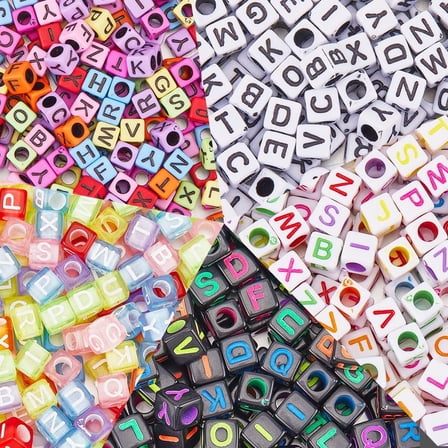 1000pcs 5 Styles Letter Beads Cube Acrylic Square Letter Beads Plastic Transparent Colorful Clear A-Z Alphabet Beads Bulk DIY Making