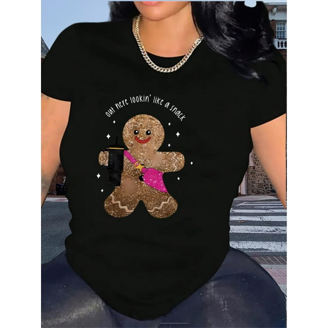 Camiseta informal con estampado de letras para mujer: cuello redondo cómodo, manga corta, algodón elástico, lavable a máquina. Perfecta para todas las estaciones.