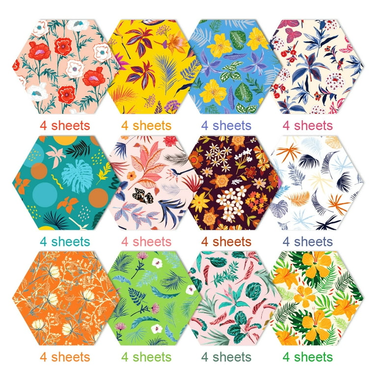 Kingwora 48 Sheet Double-Sided Floral Scrapbook Paper Set