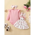 thumbnail image 4 of Easter Newborn Baby Girl Bunny Outfit Long Sleeve Romper Rabbit Suspender Skirt Overall Dress Headband My 1st Easter Outfit, 4 of 7