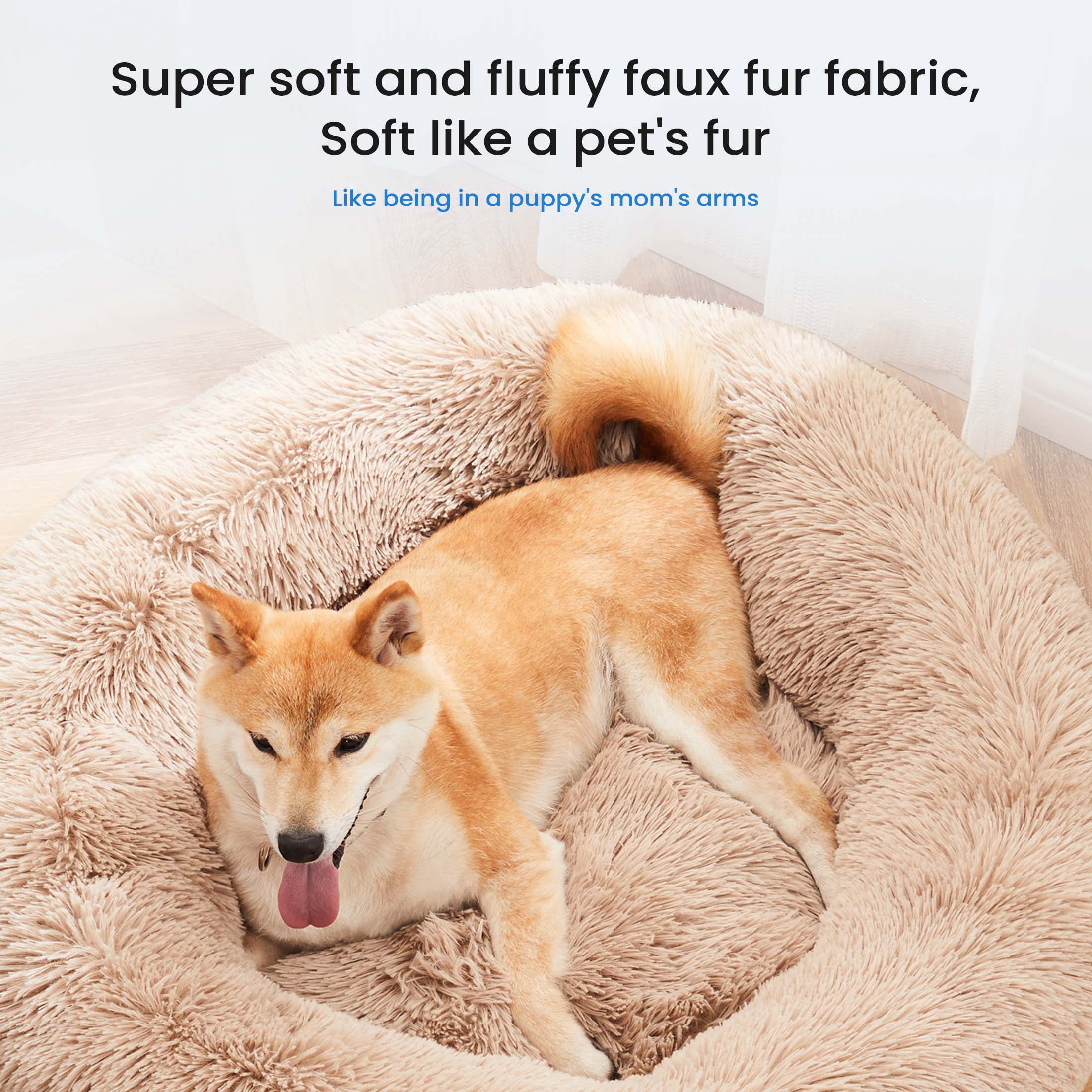 edx Calming 30" Donut Dog Bed, Soft Warm Cozy Plush Round Fluffy Pet Bed for Large Dogs, Machine Washable, Brown