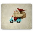 thumbnail image 1 of Christmas Mouse Pad, Old Santa Claus Delivering Presents on His Motorcycle Swirled Lines Frame, Rectangle Non-Slip Rubber Mousepad, Red Tan Pale Blue, by Ambesonne, 1 of 2