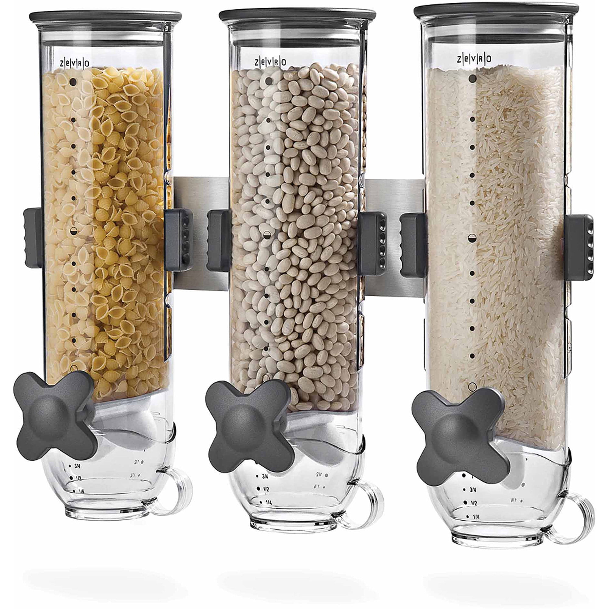 TRIPLE CEREAL DISPENSER DRY FOOD STORAGE CONTAINER DISPENSER MACHINE WALL MOUNT 