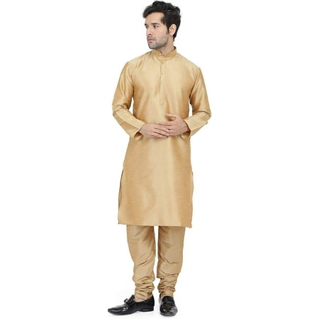

Royal Kurta Mens Raw Silk Kurta Pyjama Set Bronze 42