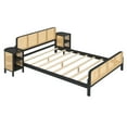 thumbnail image 3 of Full Size 3 Pieces Wood and Rattan Bed Frame with 2 Nightstands, Platform Bed Frame, Mid Century Bedframe, Wood Foundation(Espresso, Full), 3 of 9