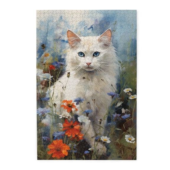 1000 PCS 1000 Pcs Jigsaw Puzzles For Adults Cat In The Flowers,Vintage Oil Painting Style Animal Wooden Puzzle 1000 Piece,Great For Relaxation And Display For Puzzle Enthusiast