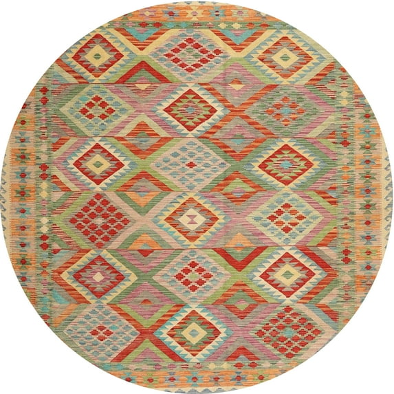 Ahgly Company Indoor Round Contemporary Brownish Green Abstract Area Rugs, 8' Round