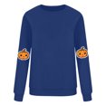 thumbnail image 5 of AGWOLF Women's Halloween Sweatshirts Spooky Graphic Pullovers Stretch Holiday Crewneck Long Sleeve Sweater Tops Halloween Costumes Dark Blue XXL, 5 of 6