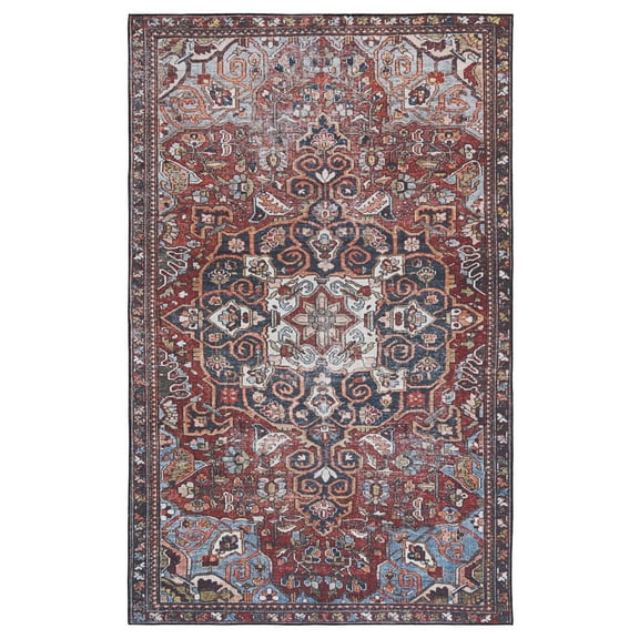 SAFAVIEH Tucson Toireasa Traditional Machine Washable Area Rug, 5' x 8', Red/Blue