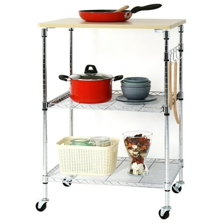 Kinbor 3 Tire Metal Rolling Kitchen Cart Work Station Storage Kinbor 3 Tire Metal Rolling Kitchen Cart Work Station Storage Shelves Wheels W Hooks Com