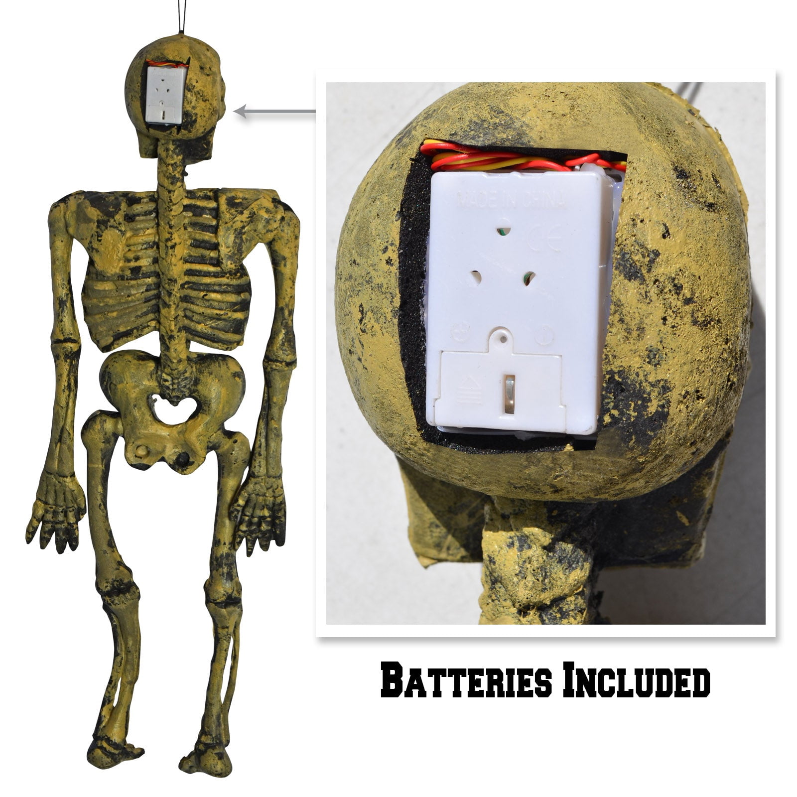Hanging Acoustic Skeleton Ghost Glowing Eyes Scary Sound Halloween Prop Decorate