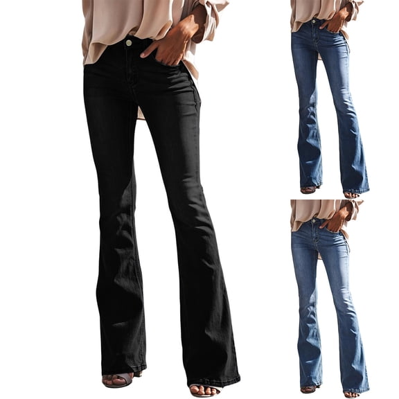 Miqool Women's Bootcut Jeans Mid Rise Slim Fit Stretchy Denim Flared Pants with Pockets