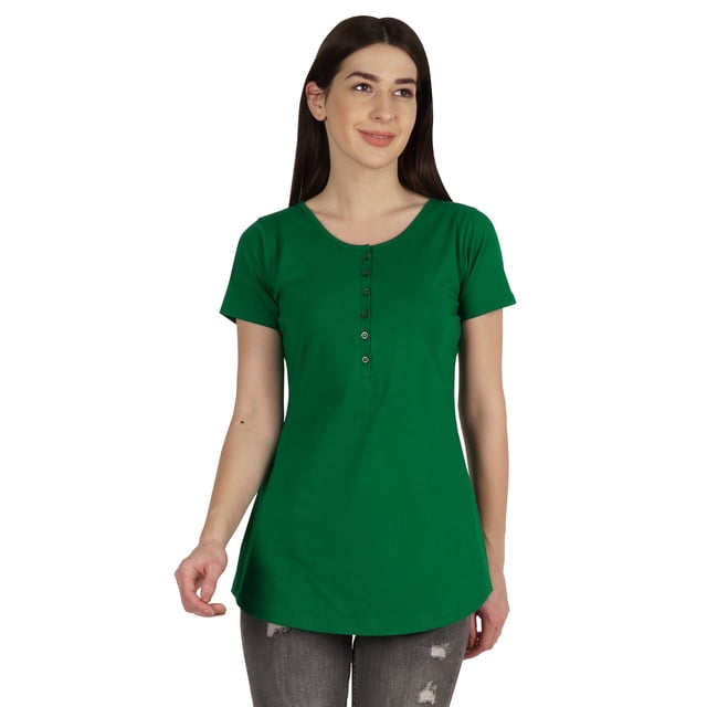 Inkmeso Womens Short Sleeve Button Tunic Top Cotton Tee Long Length Tshirt For Leggings