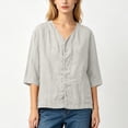 thumbnail image 4 of LEKWK Linen Tops for Women 3/4 Sleeve Button Down Tunic Tops Loose Fit V Neck Lightweight Solid Shirts Summer Beach Vacation Daily Outfits, 4 of 5