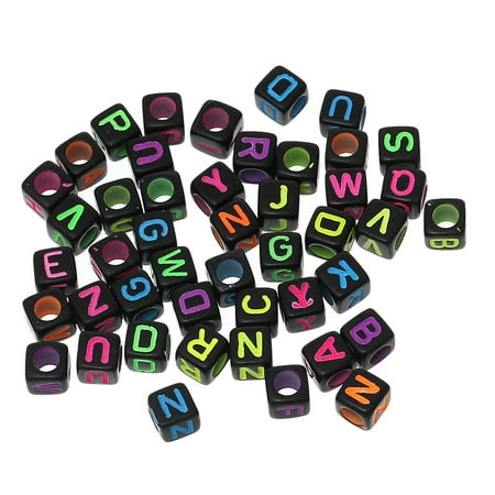 Acrylic Gemstone Beads - 450 Mixed Bright on Black Acrylic Alphabet Letter