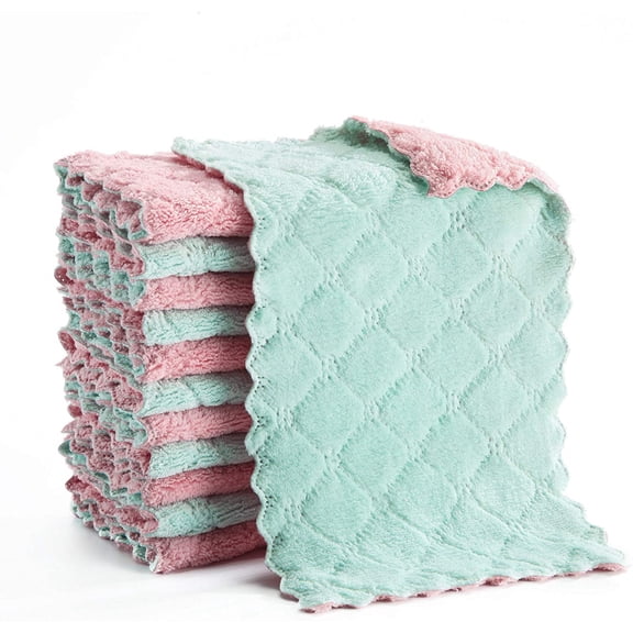 Luluganb 10Pcs Microfiber Cleaning Cloth, Kitchen Towels, Double-Sided Microfiber Towel Lint Free Highly Absorbent Multi-Purpose Dust and Dirty Cleaning Supplies for Kitchen Car Cleaning Pink