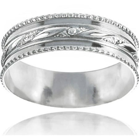 Women's Sterling Silver Textured Milgrain Band, 5.5mm