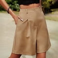 thumbnail image 4 of JIAYUE Women's Shorts Pleated Button Pockets Elastic High Waist Loose Casual Wide Leg Knee-Length Solid Color Trendy Female Bottoms, 4 of 6