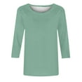 thumbnail image 4 of Summer Tops for Women Solid Basic Tees Shirt Plus Size 3/4 Sleeves Blouse Round Neck Casual T-shirt Mint Green 4XL, 4 of 5