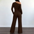 thumbnail image 6 of BRELIL Women Two Piece Sets Cold Shoulder Long Sleeve Tops Wide Leg Pants Casual Lounge Matching Set Solid Basic Pullover Outfits Travel Vacation Loungewear, Coffee S, 6 of 8