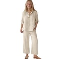thumbnail image 4 of Mercatoo Cotton Linen Sets for Girls 2 Piece Button Blouse 𝐃ressy Tops and Wide Leg Pants Summer Shirts Teens Casual Beach Clothes, 4 of 9