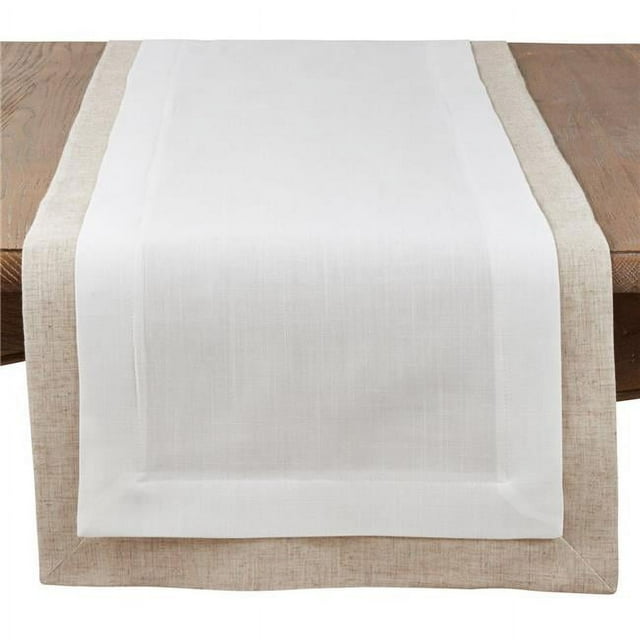 SARO 1982.I1872B 18 x 72 in. Rectangular Double Layer Table Runner with Thick Border Design - Ivory