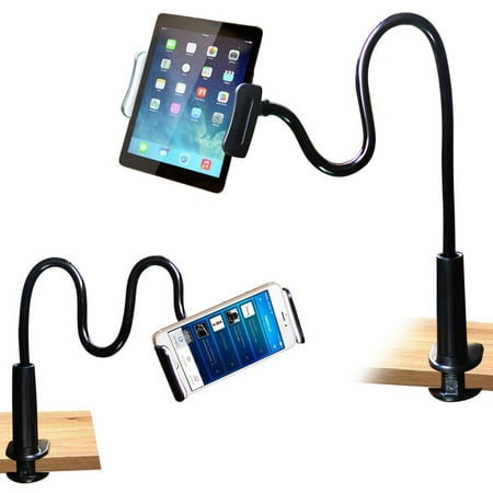 Gooseneck 360Â°Flexible Lazy Bed Desk Stand Holder Mount Clip For iPad Tablet iPhone Sumsung Phones Long Arm (Black)