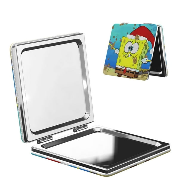 Zufioo SpongeBob SquarePants for Portable Pocket Makeup Mirror, Foldable Handheld Magnifying Beauty Mirror Suitable for Wallet Handbag for Women-Square