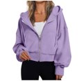 thumbnail image 2 of Fashion Zip Up Hoodie Sweatshirts for Womens Plus Size Loose Long Sleeve Pullover Hoodie Solid Color Sweatshirt Fleece Jacket Coat, 2 of 6