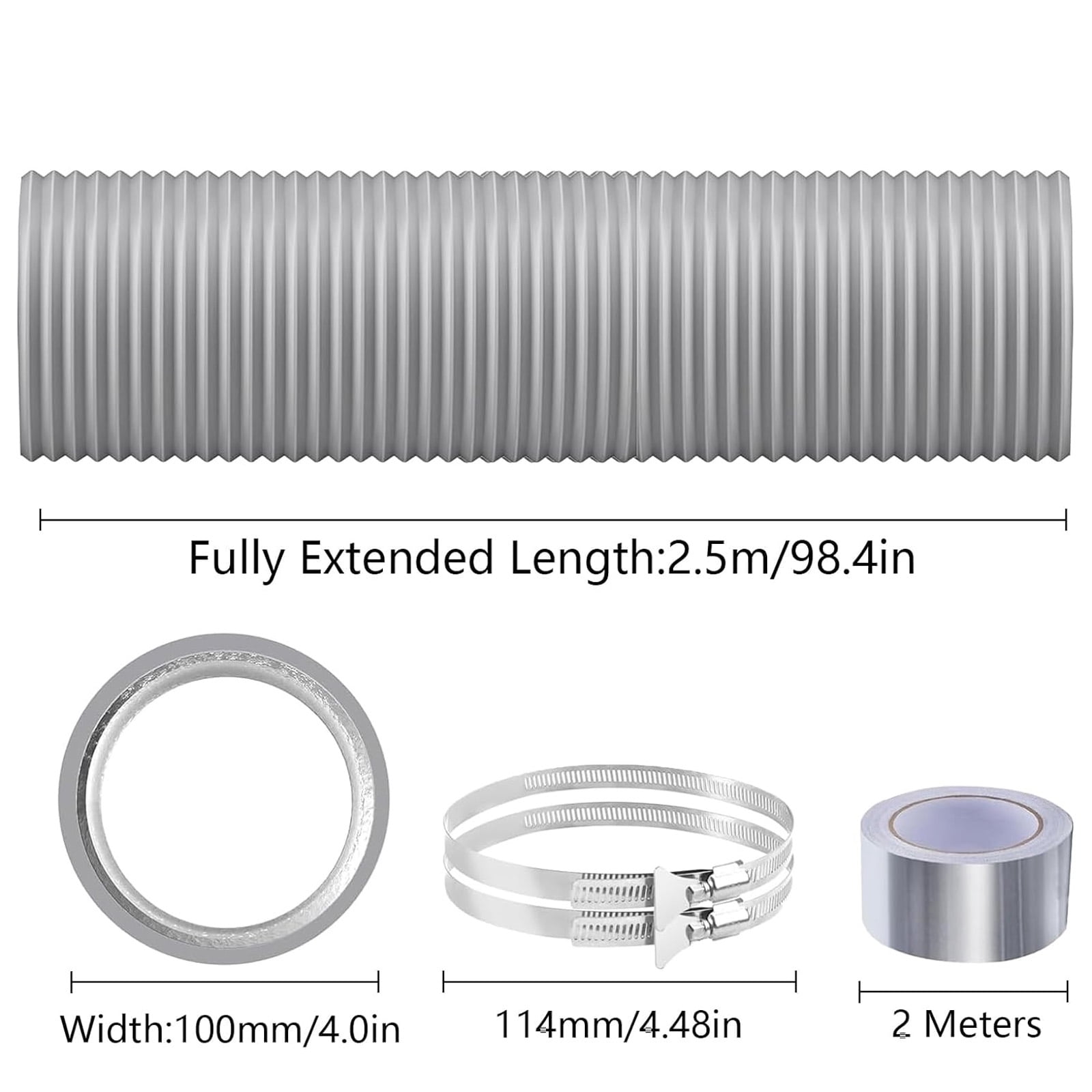 Dryer Vent Hose Air Duct Flexible Adjustable PVC Heavy Duty Air Duct with 2 Screw Clamps for HVAC Ventilation