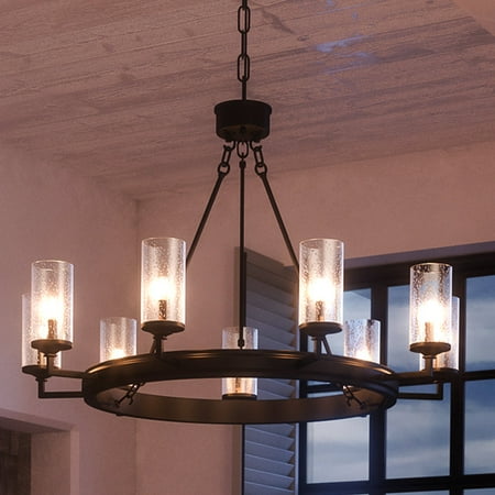 

Luxury Rustic Indoor Chandelier 24.875 H x 36 W with Industrial Style Elements Tuscan Design Charcoal Finish and Glass UHP2892