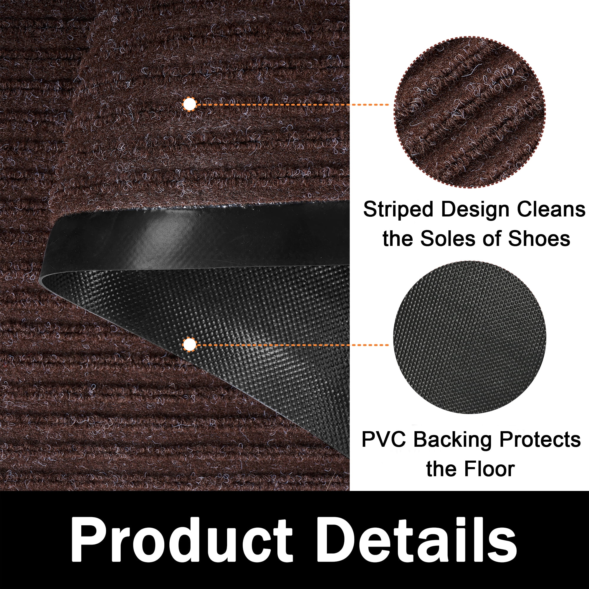 WANLISELL 3 x 16 ft Commercial Carpet, Non-Slip Entrance Stripe Mat, Indoor Outdoor Hallway Runner Rug, Brown