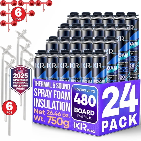 Ixirpro 24-Pack Expanding Spray Foam Insulation (25.4 oz / 720g) - High Density Closed Cell Sealant for Walls, Ceiling, Windows & Doors