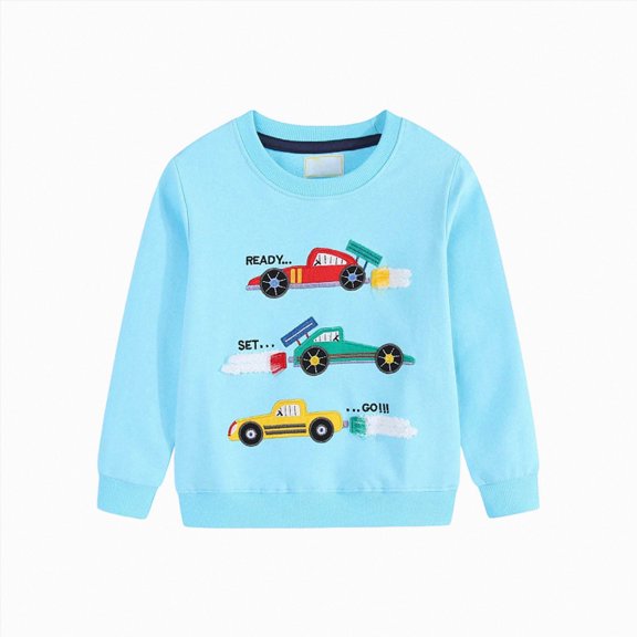 Linfrsh Toddler Boys Sweatshirt Cotton Crew Neck Graphic Fall Winter Shirts Casual Long Sleeve Pullover Tee Tops, 4-5 Years