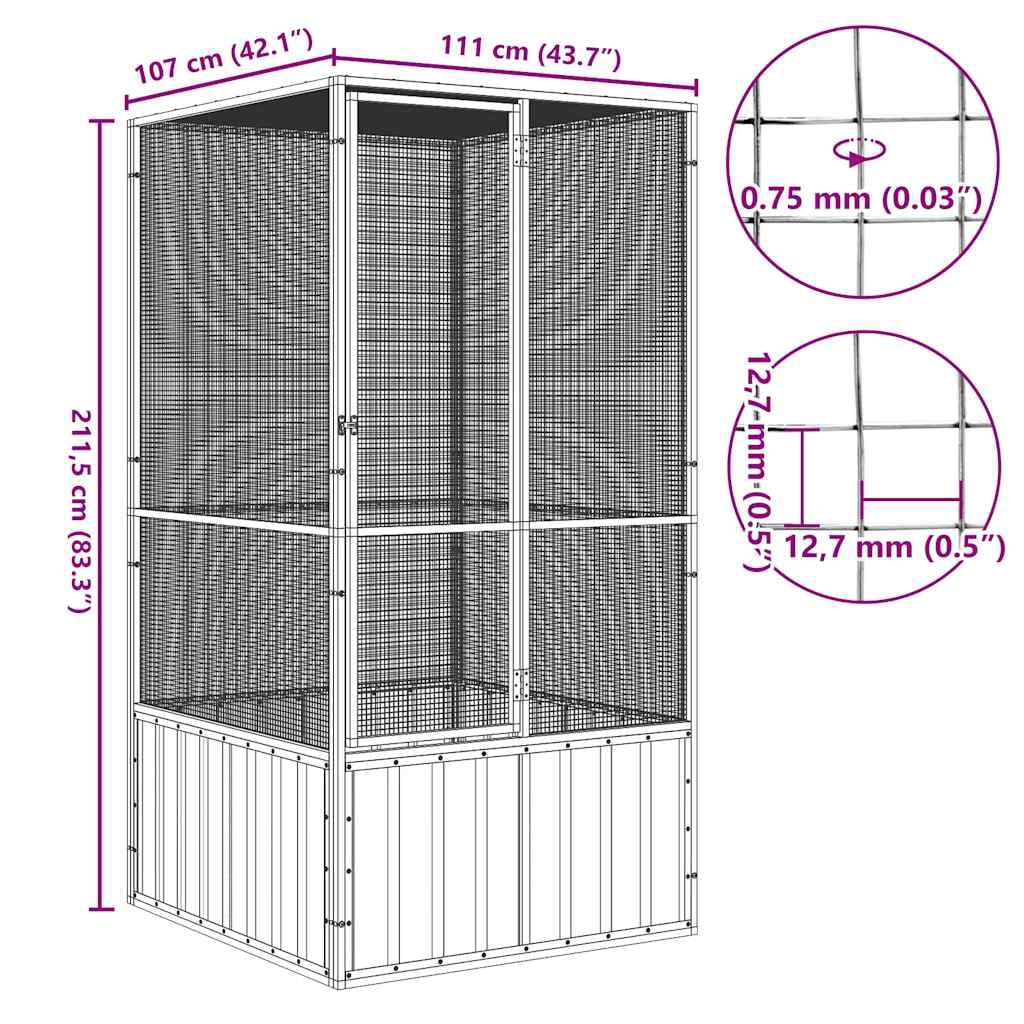 vidaXL Bird Cage Grey Galvanized Steel Large Bird Cage Rectangular 43.7"x42.1"x83.3"