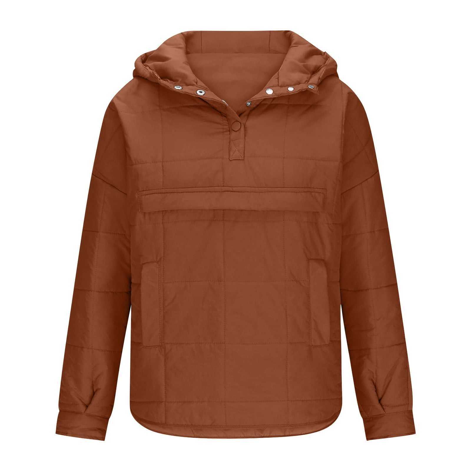 Rigardu Hoodies for Women Pullover Women's Quilted Pullover Puffer Jacket Oversized Long Sleeve Hooded Coats Winter Warm Lightweight Outwear with Pocket Womens Hoodies Brown 3Xl
