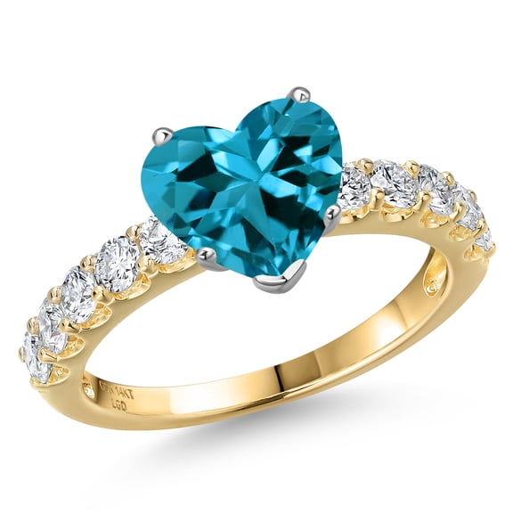 Gem Stone King 14K Two Tone Gold London Blue Topaz and Lab Grown Diamond Engagement Ring for Women | 2.80 Cttw | Heart Shape 8MM | Gemstone November Birthstone | Size 6