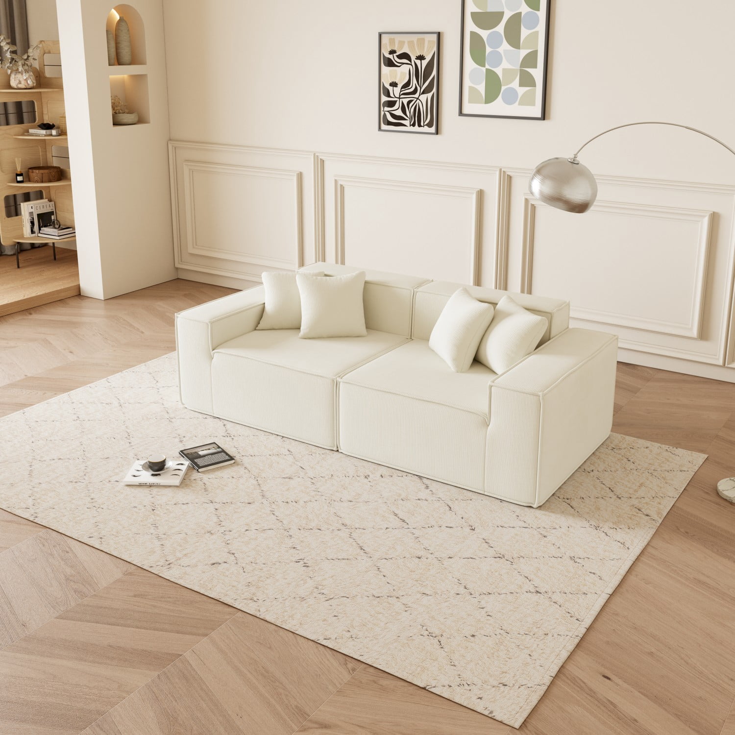 Gewnee Luxury Deep Seat Modular Loveseat with Soft Corduroy Upholstery - Compact, Versatile for Small Modern Living Rooms